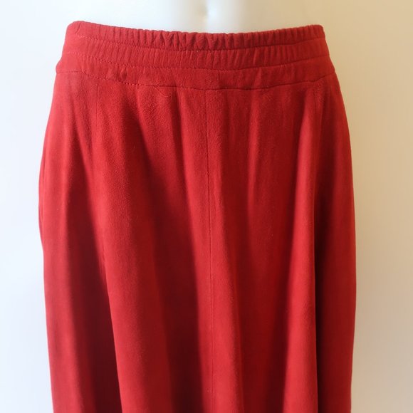 Womens I.Magnin Brick Red Elastic Waist Suede Maxi Skirt S * - Picture 4 of 15
